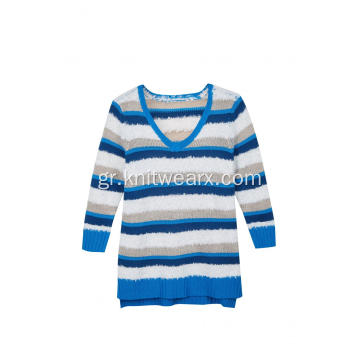 Γυναικείο Πλεκτό Χρώμα Block Stripes V-Neck Pullover